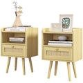 HOMCOM Set mit 2 Nachttischen mit Rattan-Effekt Schublade und offenem Fach, 40 x 30 x 60 cm, Naturholzoptik